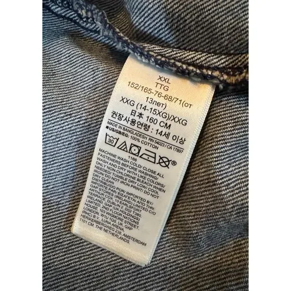 Gap Kids Girl’s XXL Blue Jean Jacket Tomboy Button Down Denim Long Sleeve Unisex - Picture 6 of 11